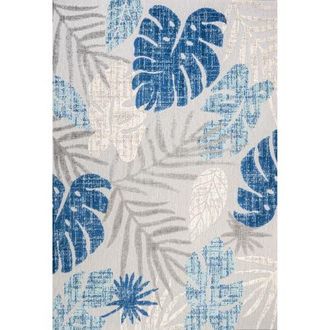 Jonathan Y Designs Monstera Tropical Leaf High-Low Indoor/Outdoor Rug in Light Gray/navy at Nordstrom, Size 4Ft 0In X 6Ft 0In