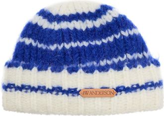 J.W.Anderson Striped Brushed Alpaca-blend Beanie - Blue - One Size