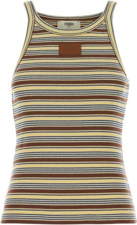 Fendi Tops, Dames, Geel, M, Katoen, Gestreepte Katoenen Rib Top