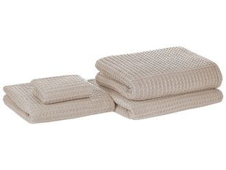 Beliani Set Di 4 Asciugamani Da Bagno In Morbido Cotone Zero Twist Beige Areora