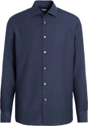 Ermenegildo Zegna Cashco Shirt - Heren - Casual Overhemden - Blauw - L - Katoen - Overhemden