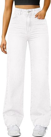 Generic Wide Leg Jeans for Women UK Elasticated Waist Flare Denim Trousers Baggy Stretch Straight Leg Jeans Y2K Slim Fit Boyfriend Denim Pants Pull On Bootcut