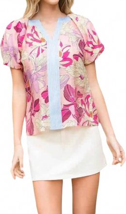 THML Clothing Floral Print Top In Pink Multi