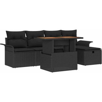 vidaXL Conjunto De Sof&aacute; De Jard&iacute;n 6 Pcs Negro Rat&aacute;n Sint&eacute;tico