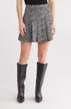 Max Studio Pleated Miniskirt in Black/Ivory Texture at Nordstrom Rack, Size X-Small