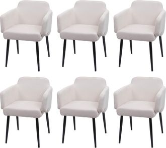 Hhg [nunca Usado] Lote De 6 Sillas De Comedor Hhg-073, Silla Tapizada Silla De Cocina Con Reposabrazos, Tela/textil Metal, Blanco-crema