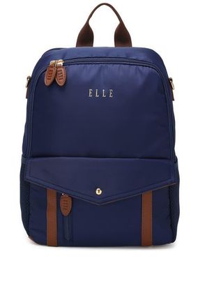 Elle Luxe Journey 18L Twill and Vegan Leather Backpack in Navy at Nordstrom