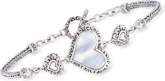 Ross-Simons Mother-Of-Pearl Bali-Style Heart Bracelet in Sterling Silver