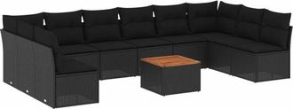 vidaXL Set De Sof&aacute;s De Jard&iacute;n 11 Pzas Y Cojines Rat&aacute;n Sint&eacute;tico Negro Vidaxl