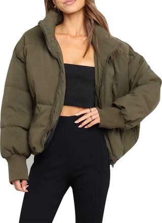 Generic Womens Winter Cropped Puffer Jacket Coat Short Warm Quilted Jacket (Green,S)