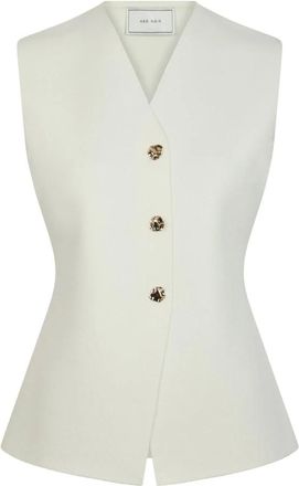 Neo Noir Elegante Gebreide Vest met Gouden Knopen - Dames - Bodywarmers - Wit - XL - Jassen