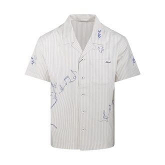 Dunst Short Sleeve Shirts, male, White, Size: XS Hand-drawing Open Collared Shirt