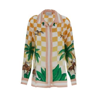 Casablanca Shirts, female, Multicolor, Size: XS Tennis Club Icon Silk Shirt