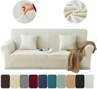 OEM Funda El&aacute;stica De Sof&aacute; De Jacquard De 1 Pieza Tuserxln, Funda De Felpa Para Sof&aacute; (190-230 Cm) - 3 Plazas, Blanca