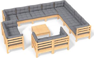 vidaXL Juego De Muebles De Jard&iacute;n 13 Pzas Y Cojines Madera Maciza Pino Vidaxl
