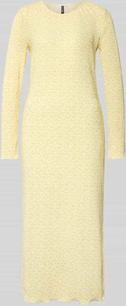 Pieces Tailliertes Freizeitkleid mit Allover-Muster Modell FLORA in Hellgelb, Gr&ouml;&szlig;e XL