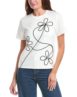Gracia Floral Embroidered Crew Neck Top