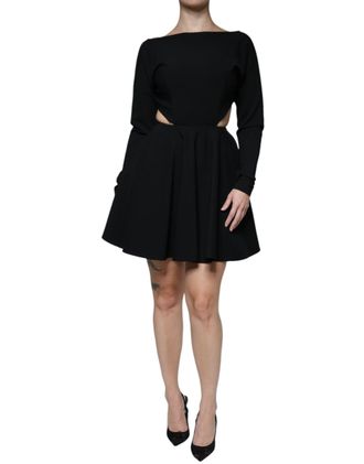 Dolce & Gabbana Womens Black Viscose Cut Out A-Line Long Sleeves Mini Dress Nylon Elastane