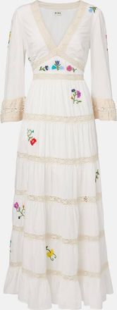 Rixo Abito lungo Regine in cotone con ricamo