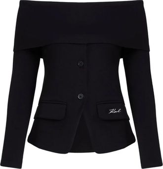 Karl Lagerfeld Truien & Vesten, Dames, Zwart, L, Katoen, Off-shoulder Sweatshirt