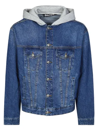 Palm Angels Blue Curved Logo Hooded Denim Jacket