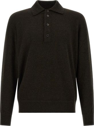 Ermenegildo Zegna Dark Brown Knitted Polo Sweater