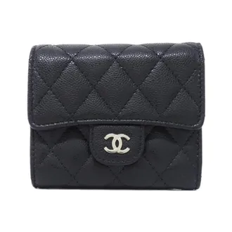 Chanel Black Bordeaux Grained Calfskin Wallet (Tri-Fold) (Pre-Owned)
