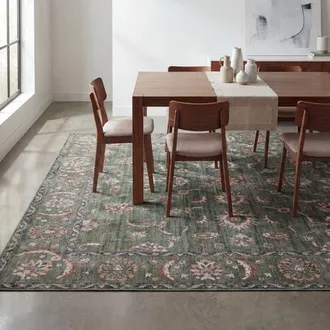 Jonathan Y Designs Arabella Vintage Floral Border Non-Slip Machine-Washable Dark Gray/Multi 4 ft. x 6 ft. Area Rug in Green/brown at Nordstrom, Size 9X12 Ft