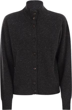 PESERICO Peserico Womens Cardigan With Buttons In Wool Silk And Cashmere - Dark Grey - Size EU 44 (Womens)