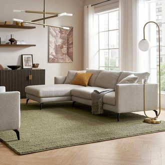 Castlery Spill-Resistant Chaise Sectional Sofa with Removable Frame and Cushion Covers and Black Legs - Grey | Lena by Castlery