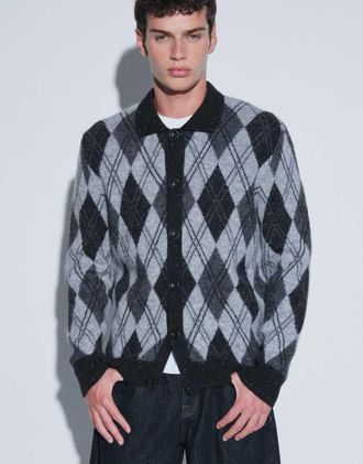 GANT cardigan polo in misto alpaca nero