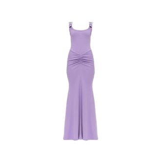 Versace Jeans Couture Maxi Dresses, female, Purple, Size: 2XS Long Dress With Decorative Buckles On The Straps