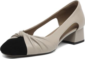 TinaCus Womens Cap Toe Genuine Leather Handmade Knot Low Chunky Heels Sandals Pumps Shoes, Grey, 5.5 UK