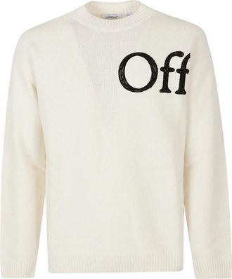 Off-white Bookish Shared Knit Crewneck - Heren - Ronde hals truien - Beige - S - Wol - Truien & Vesten