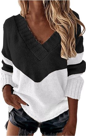 Generic Womens V Neck Lace Trim Lightweight Soft Jumpers Ladies Colour Contrasts Splits Side Relaxed Fit Tunic Tops