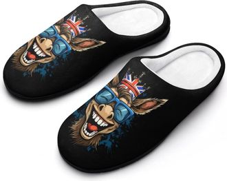 Generic Funny Donkey England Flag Mens Slippers Memory Foam Winter Warm Sandals Slip On House Shoes Size 7-14