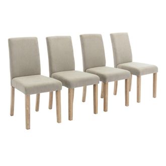 Sweeek Silla de madera y terciopelo de pana fina, set de 4, gris beige