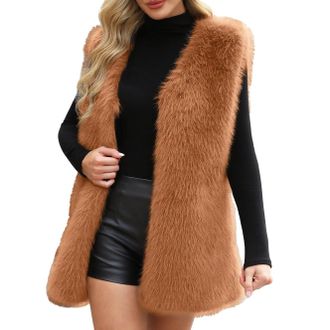 Generic Faux Fur Gilet For Women Shaggy Casual Vests Winter Sleeveless V Neck Body Warmer Fluffy Fake Fur Waistcoats Elegant Fuzzy Warm Coats Furry Thick Outd