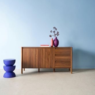 Sweeek Aparador efecto madera con 2 puertas y 3 cajones, 150cm, nogal