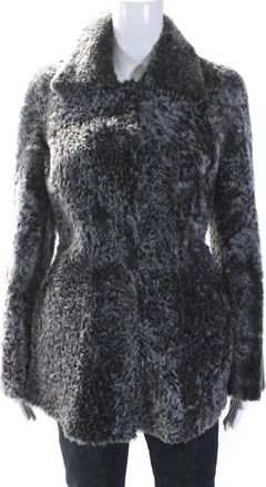 Alberta Ferretti Womens Leather Shearling Reversible Jacket Black Gray