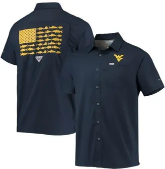 Columbia Mens Columbia PFG Navy West Virginia Mountaineers Slack Tide Camp Button-Up Shirt at Nordstrom, Size Medium