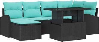 vidaXL Conjunto De Sof&aacute; De Jard&iacute;n 7 Uds. Negro Polirat&aacute;n Vidaxl