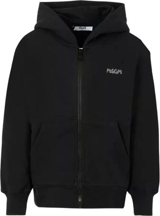 Msgm Kids Sweatshirts, male, Black, 8 Y, Hooded Zip Sweatshirt