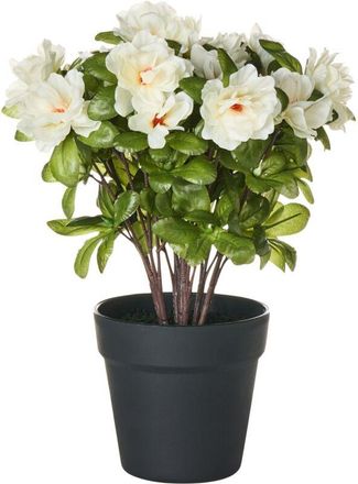 Beliani Planta Artificial En Maceta De Material Sint&eacute;tico Verde Y Negro Flores Blancas 122 Cm Accesorio Decorativo Para Interiores Novella