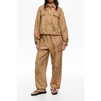 Bimba & Lola Cargo Trousers With Stitching And Patches in Underwater Garden at Nordstrom, Size 34 Eu