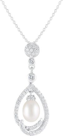 Splendid Pearls Silver 7-8Mm Pearl Cz Necklace