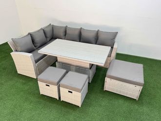 Fimous 9 Seat Garden Furniture Corner Sofa with Armchair 3 Footstools in Light Grey