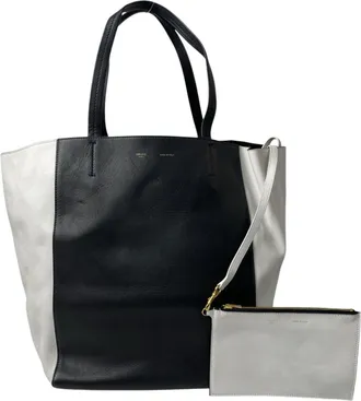 Celine Black White Leather Pouch Tote Bag (Pre-Owned)