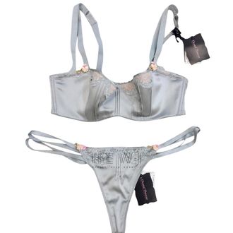 Chantal Thomass Green Pure Silk Balconette Bra & Thong Set Size M