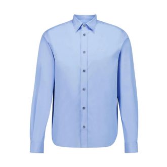 Prada Overhemden, Heren, Blauw, M, Katoen, Katoenen overhemd met parelmoeren knopen